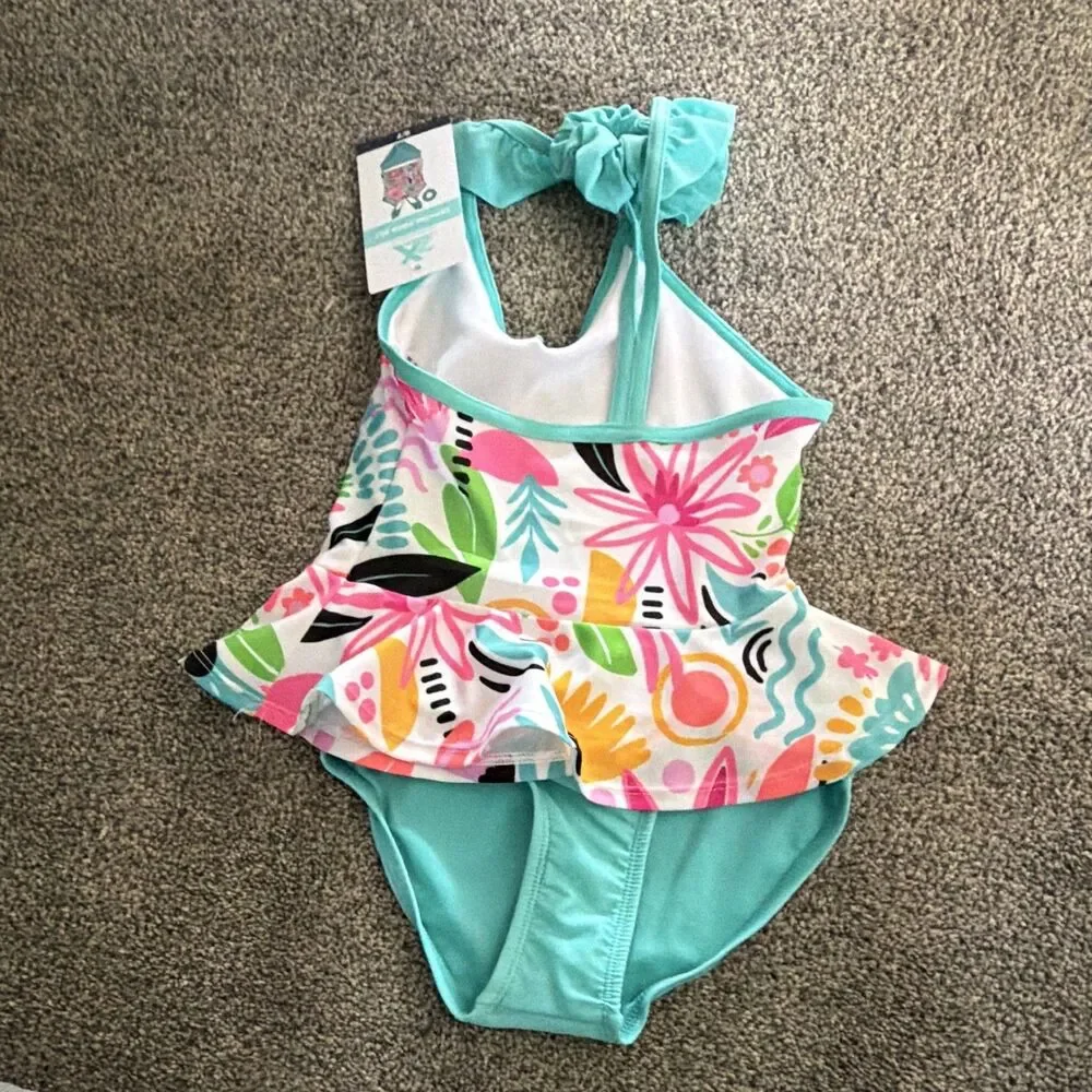 Xhilaration Girls Floral Halter Ruffle One-Piece Swimsuit Size 6/7 NWT A4